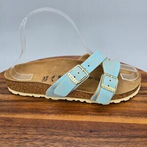 Birkenstock Yao Balance Sandals Womens 6 37 Washed Metallic Aqua Leather Strappy